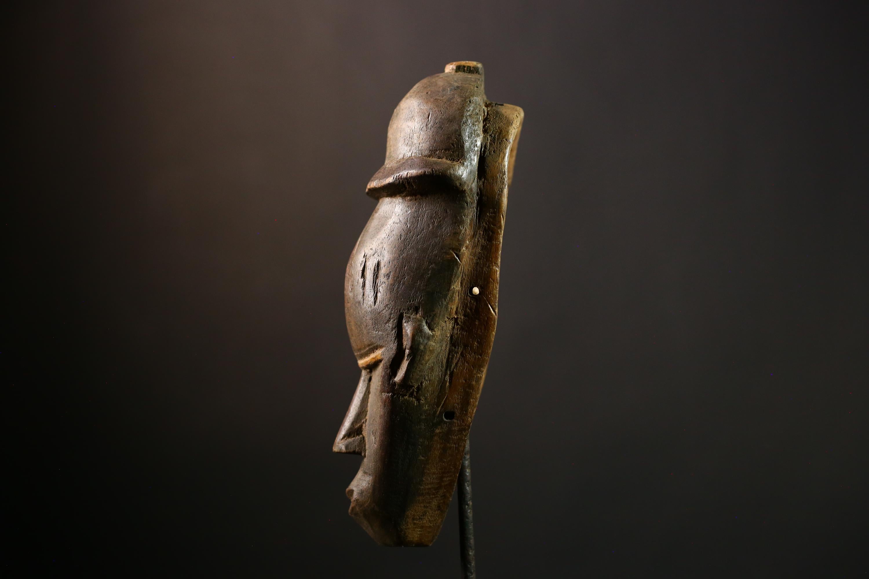 African Guru Mask Handcrafted Wall Hanging, Unique Tribal Art from Cote D'Ivoire, Ethnic Decor Sculpture for Collectors and Home Decor-7434