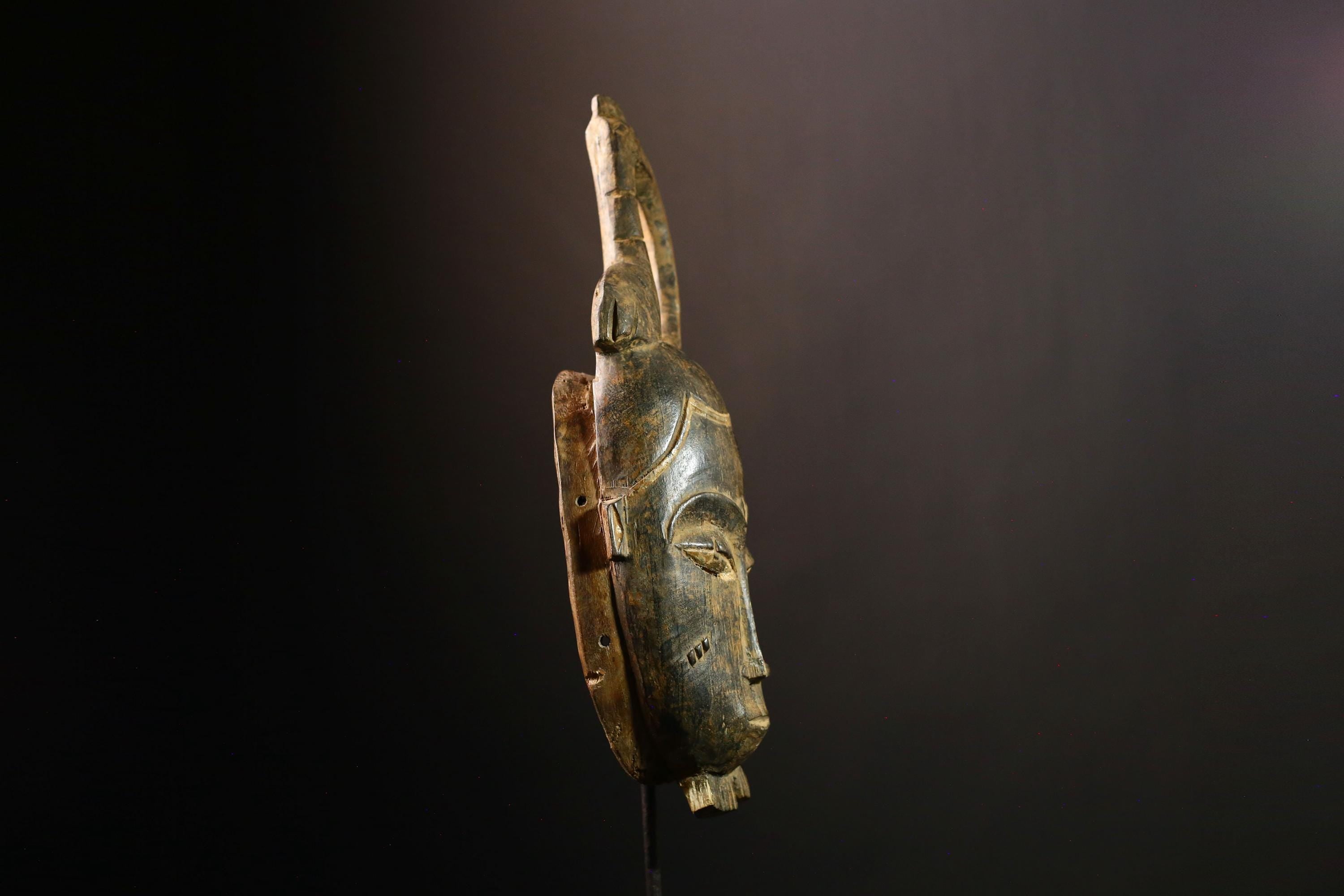 African Baule Goli face mask Handcrafted Colorful Carved Wood Art Sculpture, Unique Tribal Decor for Home and Collectors-7460