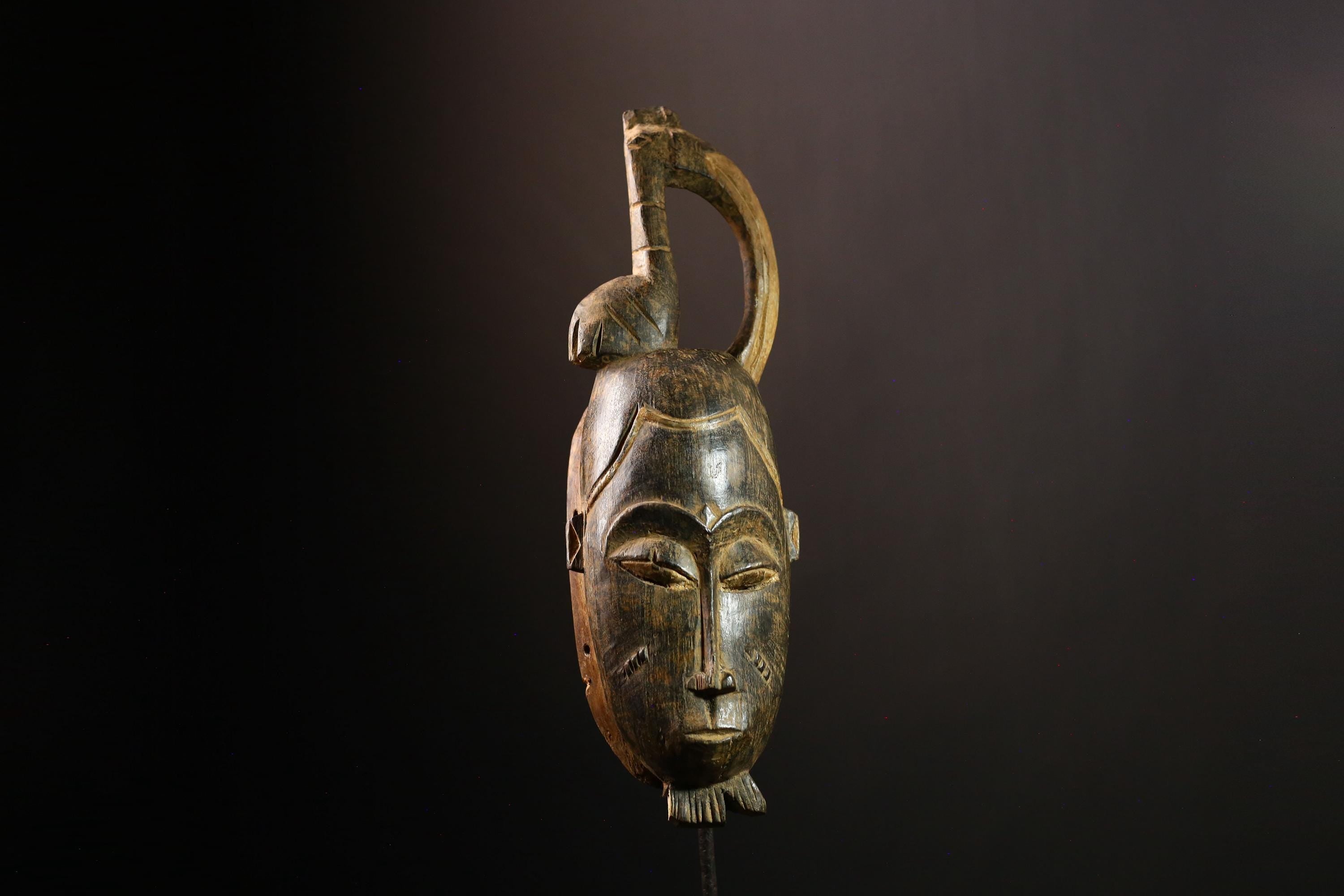 African Baule Goli face mask Handcrafted Colorful Carved Wood Art Sculpture, Unique Tribal Decor for Home and Collectors-7460