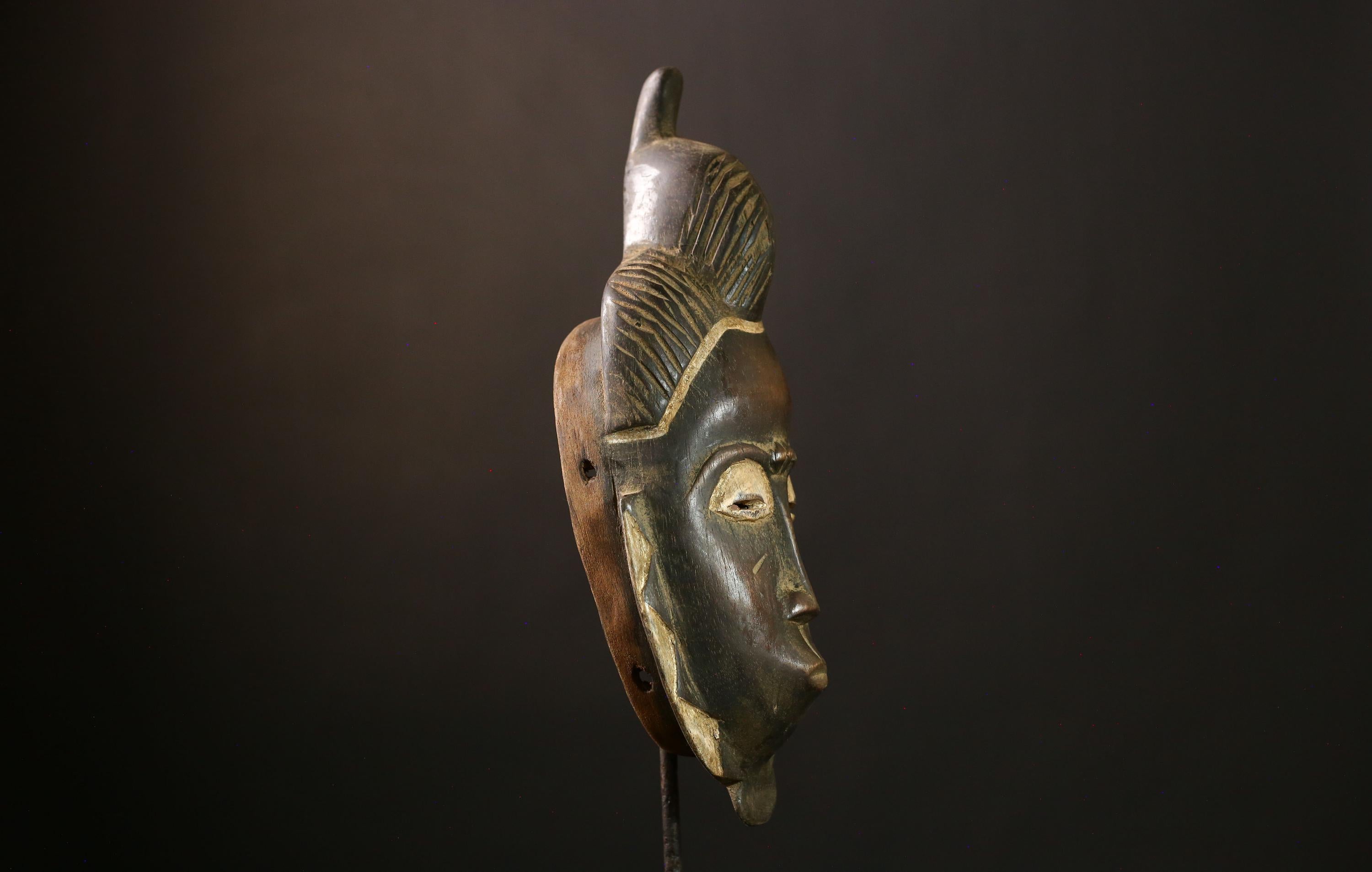 African Guro Mask - Vintage Tribal Face, Original Hand-Carved Wood Wall Decor, Unique Antique Art Piece for Home Collectors-G4011