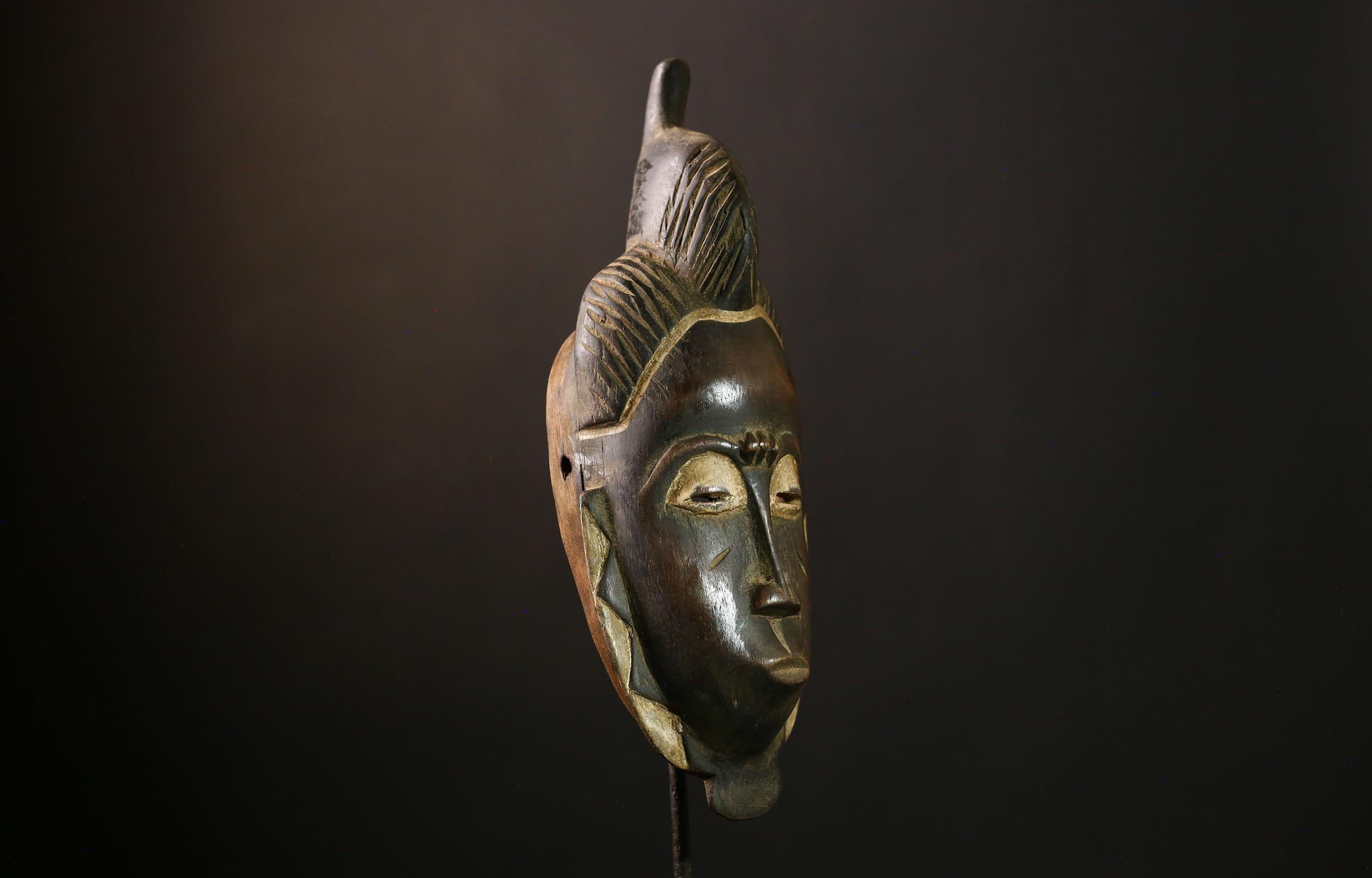 African Guro Mask - Vintage Tribal Face, Original Hand-Carved Wood Wall Decor, Unique Antique Art Piece for Home Collectors-G4011