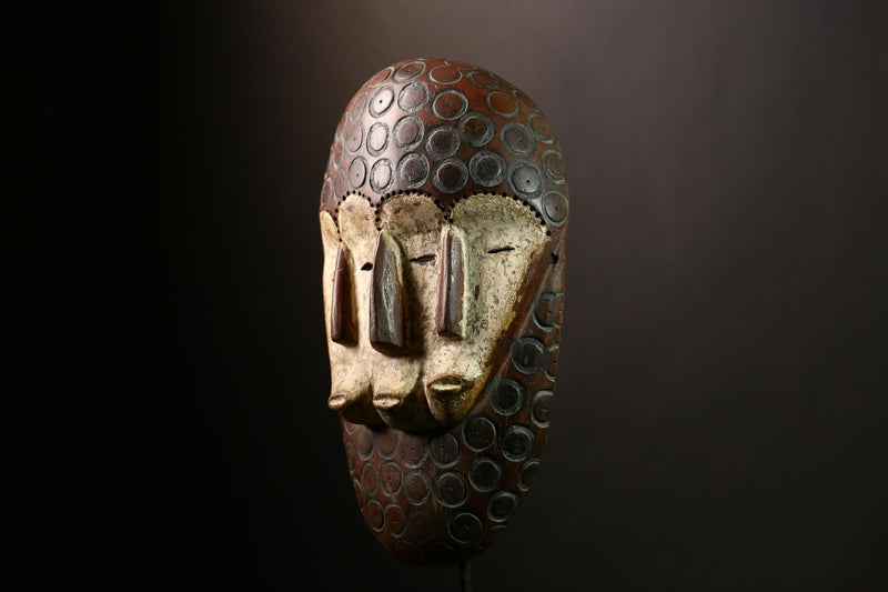 African Bwami Four-Faced Mask, Lega Tribal Society Sculpture, Handcrafted Art, Unique Ethnic Decor, Collectible Wall Display for Home-G4004