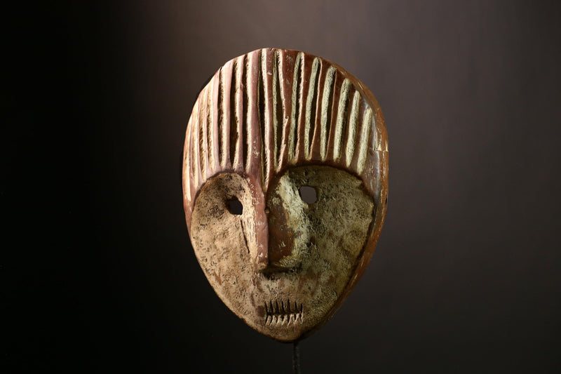 African Lega Mask | Authentic Tribal Face Sculpture | Congo Bwami Ceremonial Art | Wooden Ethnic Wall Decor | Collectible Muminia-G4001