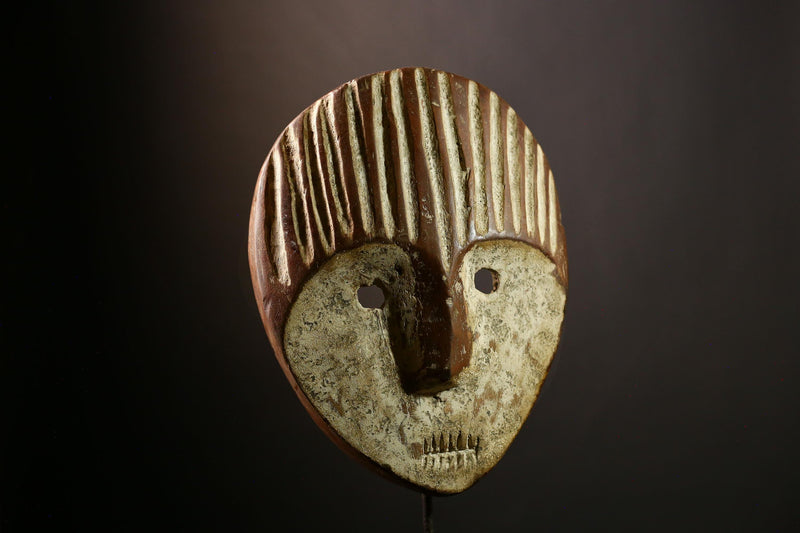 African Lega Mask | Authentic Tribal Face Sculpture | Congo Bwami Ceremonial Art | Wooden Ethnic Wall Decor | Collectible Muminia-G4001