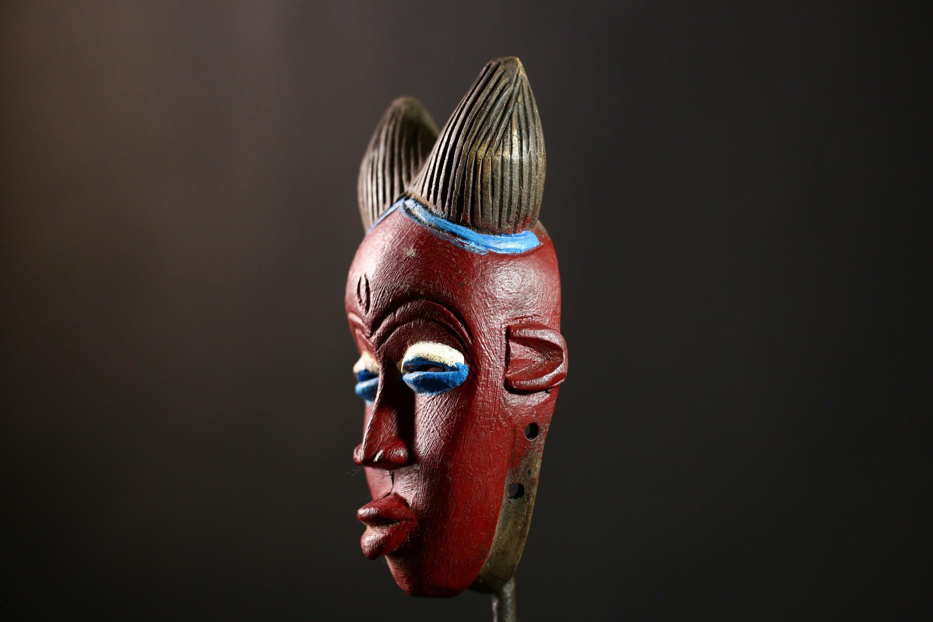 African Traditional Guro Red Wooden Mask, Unique Wall Hanging Decor, Ethnic Art Sculpture, Tribal Decor for Home, Collectible Piece-8137