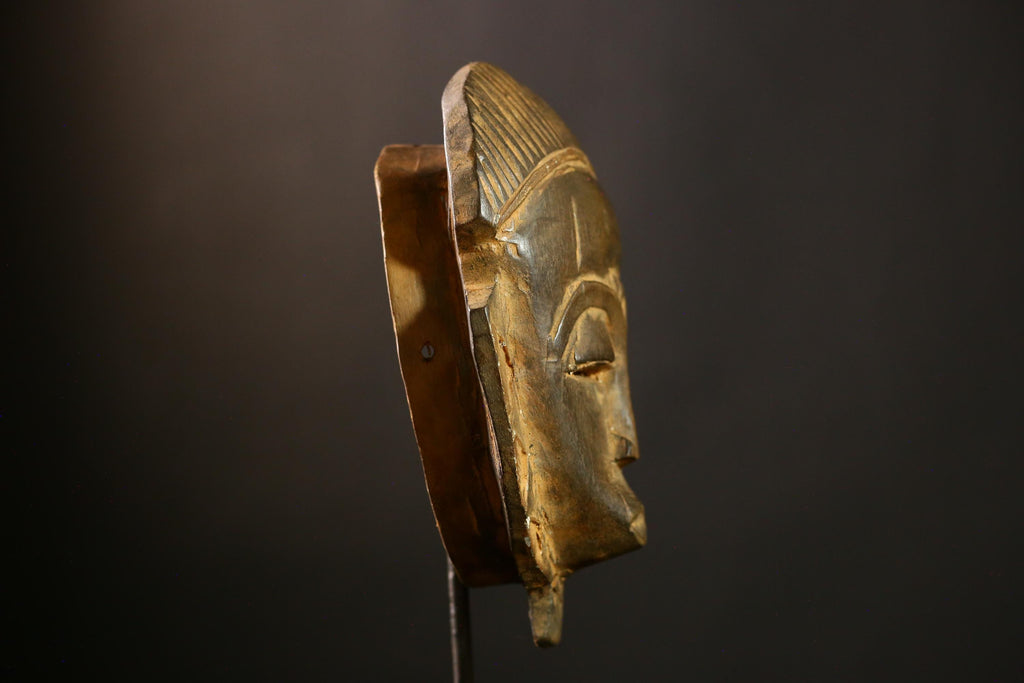 African Baule Vintage Mask, Hand-Carved Wood Tribal Face, Large Art Piece-4962