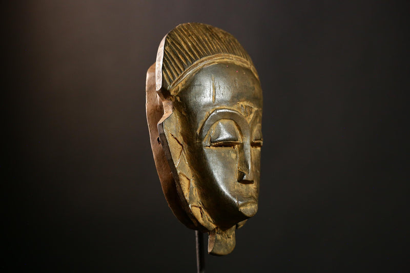 African Baule Vintage Mask, Hand-Carved Wood Tribal Face, Large Art Piece-4962