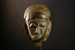 African Baule Vintage Mask, Hand-Carved Wood Tribal Face, Large Art Piece-4962