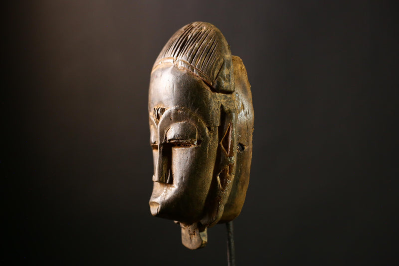 African Baule Vintage Mask, Hand-Carved Wood Tribal Face, Large Art Piece-4962