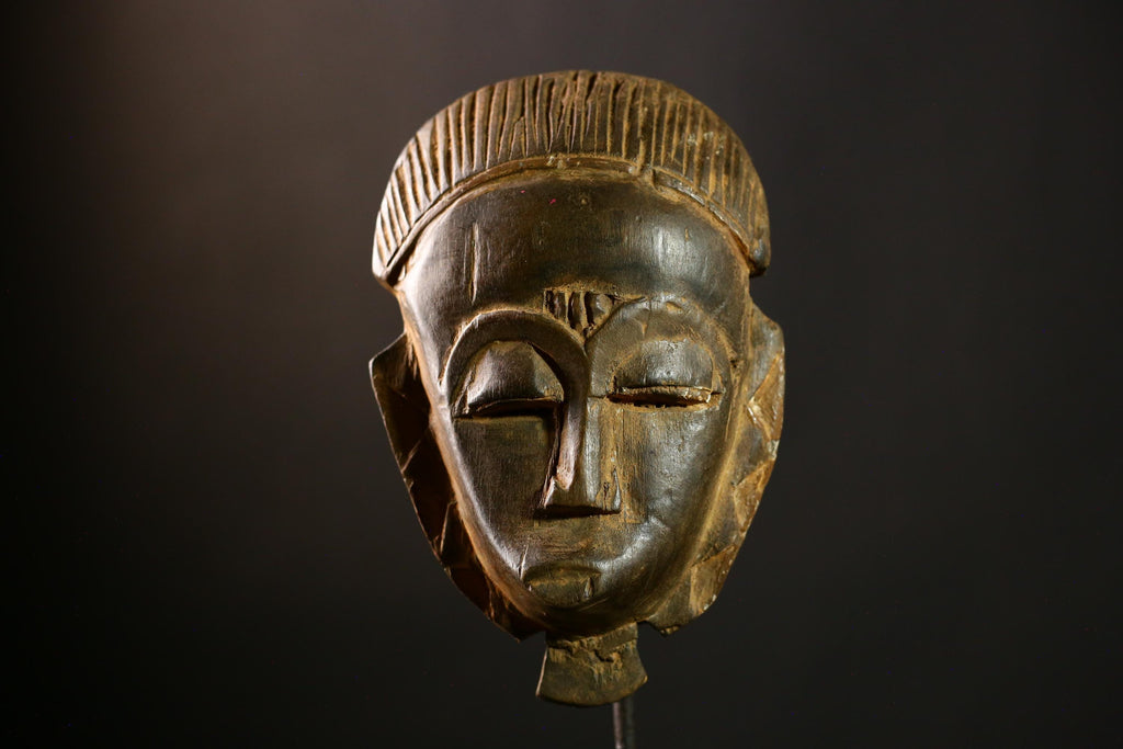 African Baule Vintage Mask, Hand-Carved Wood Tribal Face, Large Art Piece-4962