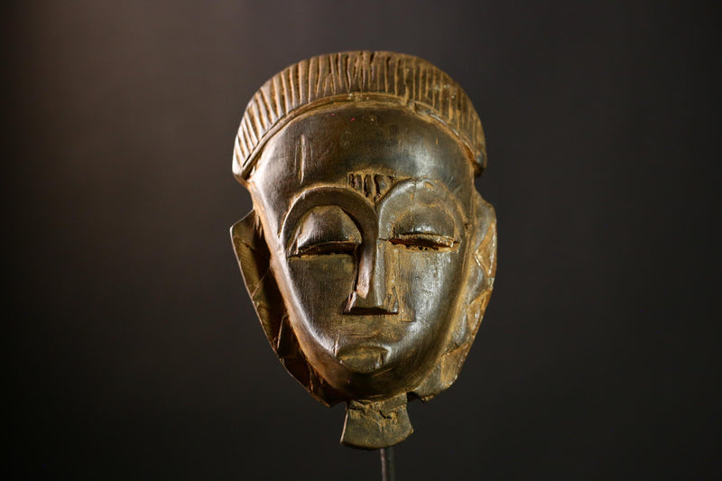 African Baule Vintage Mask, Hand-Carved Wood Tribal Face, Large Art Piece-4962