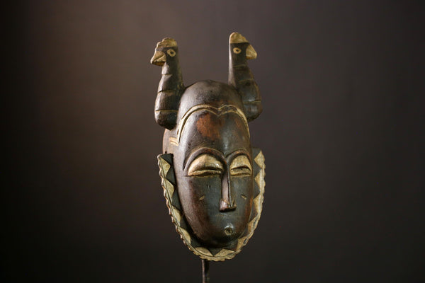 African Mask: Vintage Handcrafted Tribal Wall Decor | Unique Art Object for Home Accent | Authentic Sculpture from Ivory Coast-G4023