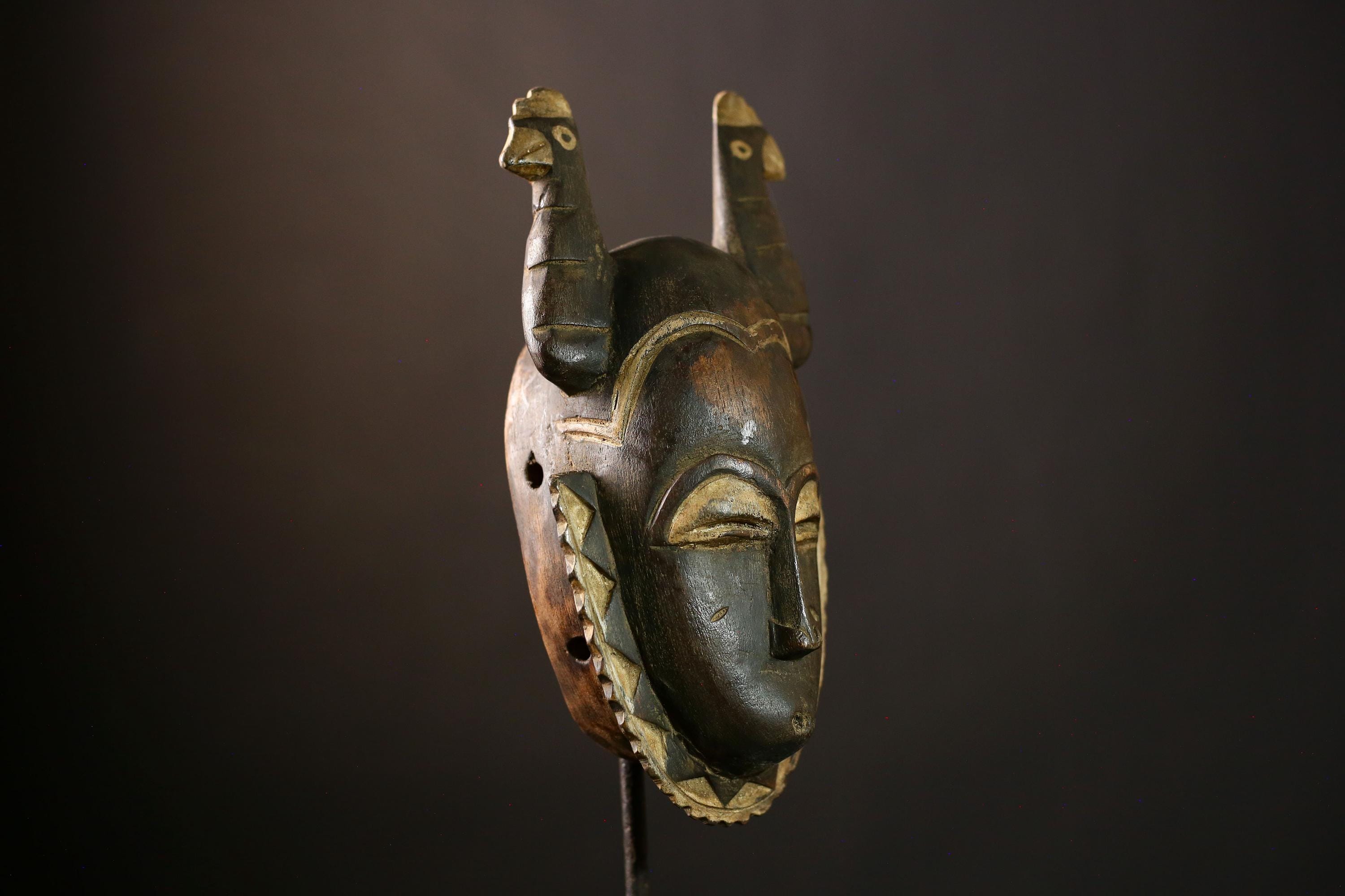 African Mask: Vintage Handcrafted Tribal Wall Decor | Unique Art Object for Home Accent | Authentic Sculpture from Ivory Coast-G4023