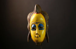 African Guro Mask: Hand-Carved Wooden Tribal Art | Unique Black Wall Decor | Authentic Sculpture for Home and Gallery Display-G4017