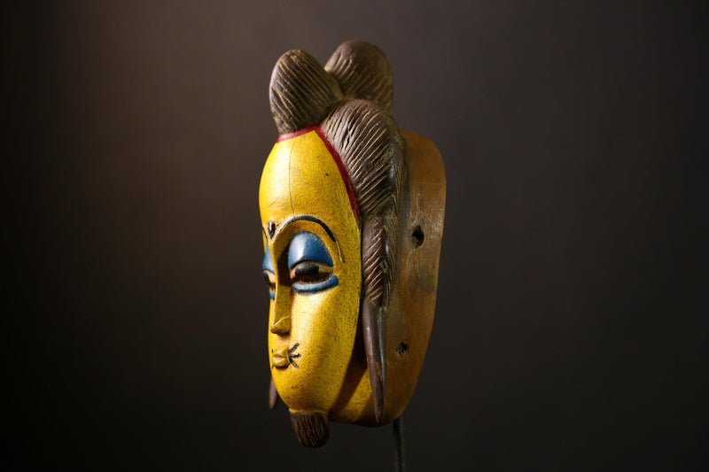 African Guro Mask: Hand-Carved Wooden Tribal Art | Unique Black Wall Decor | Authentic Sculpture for Home and Gallery Display-G4017