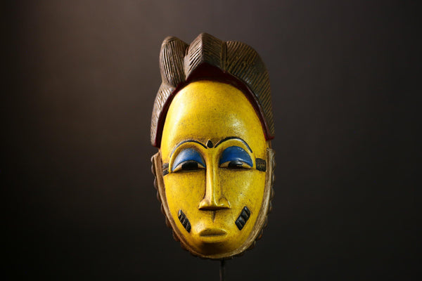 African Yaure Guro Mask: Antique Wooden Art from Liberia | Unique Wall Décor for Home | Authentic Tribal Sculpture for Collectors-G4016