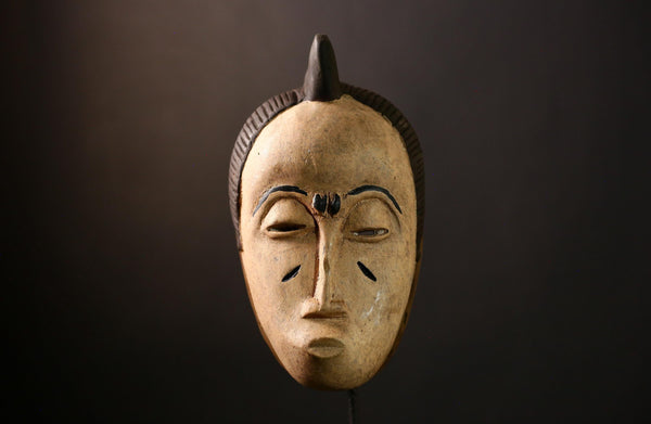 African Guro Mask: Hand-Carved Wooden Tribal Art | Unique Black Wall Decor | Authentic Sculpture for Home and Gallery Display-G4015