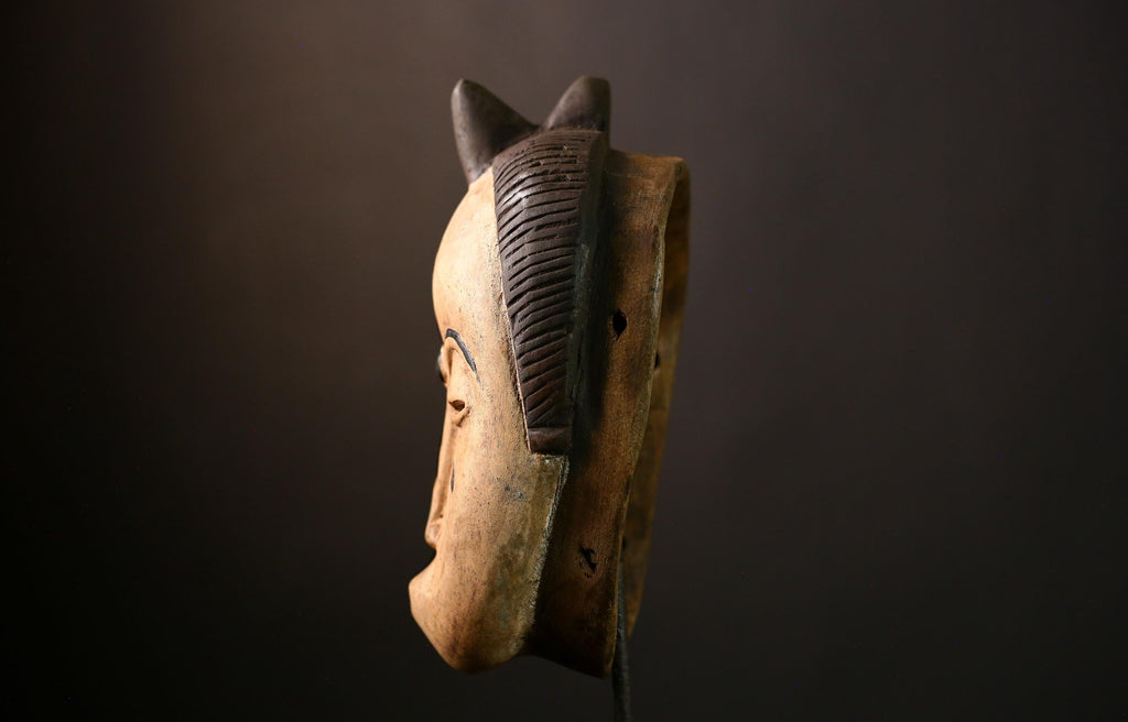 African Guro Mask: Hand-Carved Wooden Tribal Art | Unique Black Wall Decor | Authentic Sculpture for Home and Gallery Display-G4015