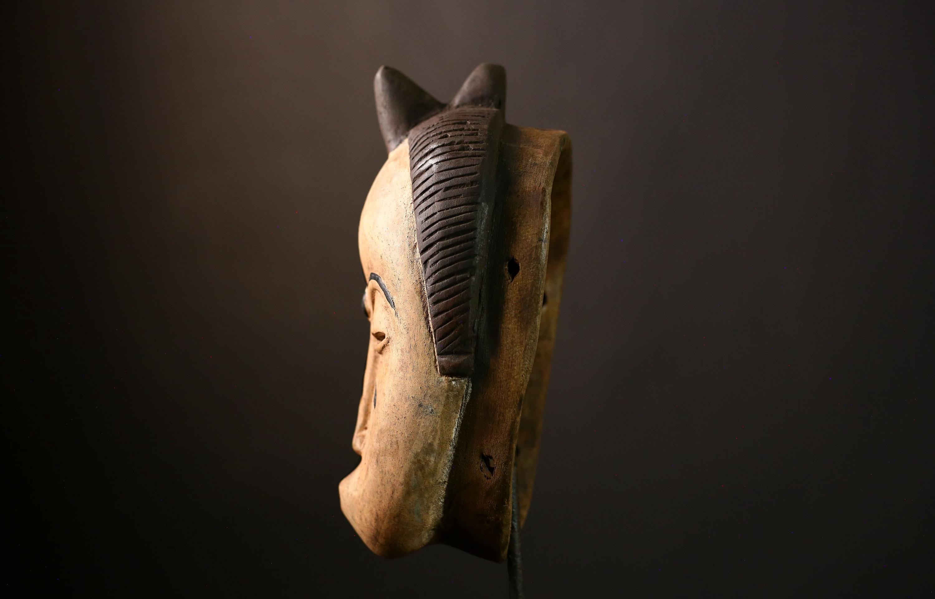 African Guro Mask: Hand-Carved Wooden Tribal Art | Unique Black Wall Decor | Authentic Sculpture for Home and Gallery Display-G4015