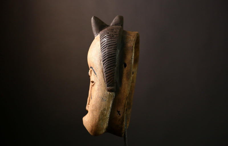 African Guro Mask: Hand-Carved Wooden Tribal Art | Unique Black Wall Decor | Authentic Sculpture for Home and Gallery Display-G4015