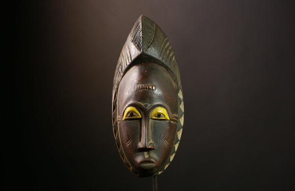 African Guro Mask: Hand-Carved Wooden Tribal Art | Unique Black Wall Decor | Authentic Sculpture for Home and Gallery Display-G4013