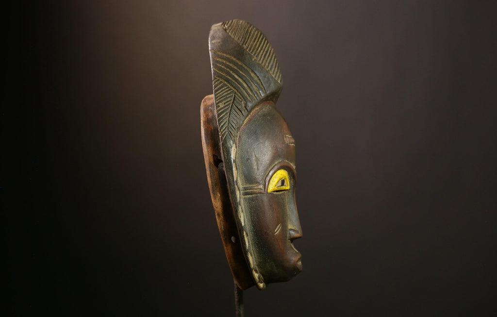 African Guro Mask: Hand-Carved Wooden Tribal Art | Unique Black Wall Decor | Authentic Sculpture for Home and Gallery Display-G4013
