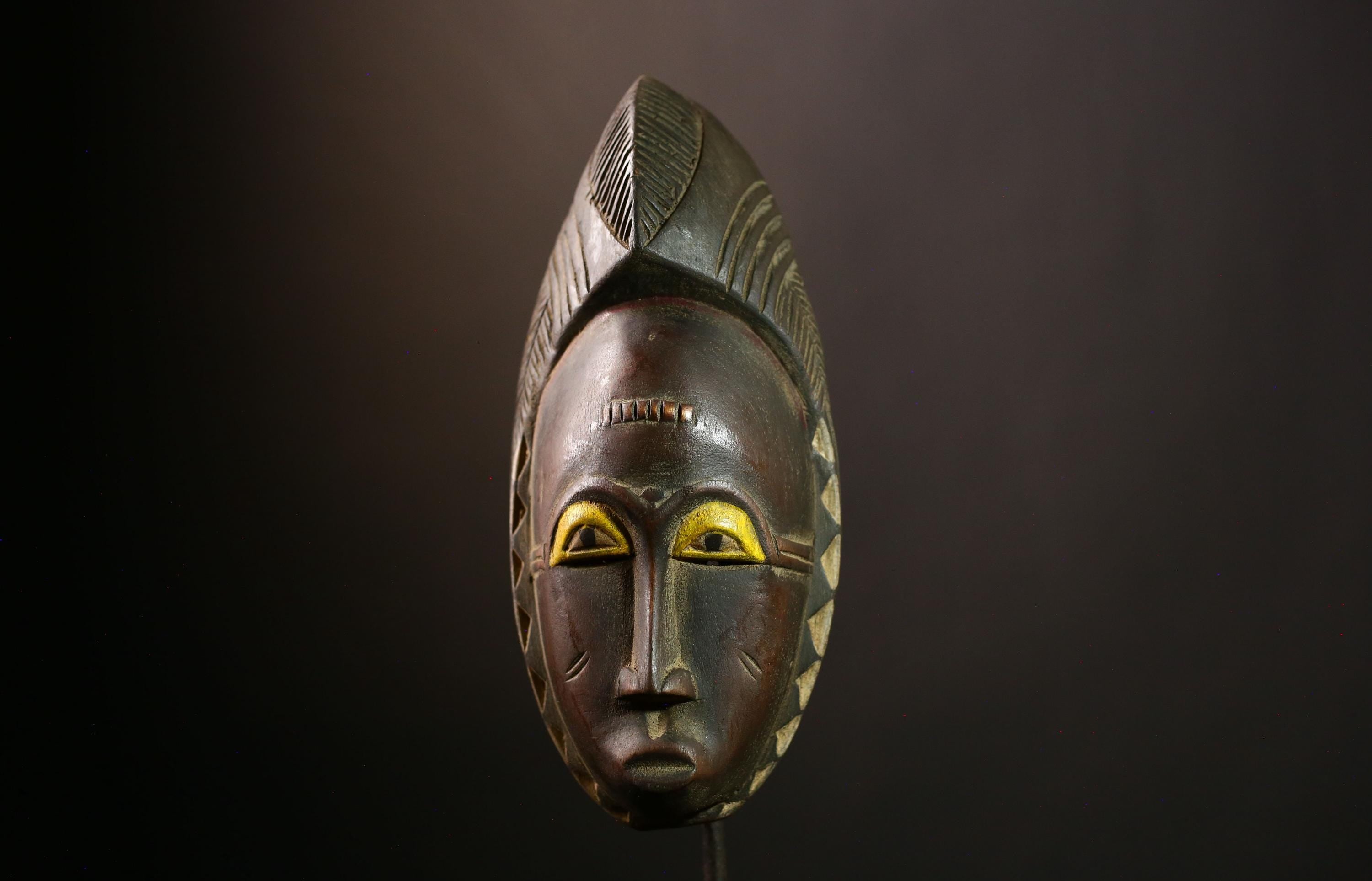 African Guro Mask: Hand-Carved Wooden Tribal Art | Unique Black Wall Decor | Authentic Sculpture for Home and Gallery Display-G4013