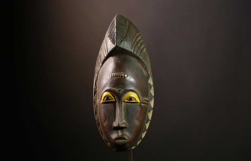 African Guro Mask: Hand-Carved Wooden Tribal Art | Unique Black Wall Decor | Authentic Sculpture for Home and Gallery Display-G4013