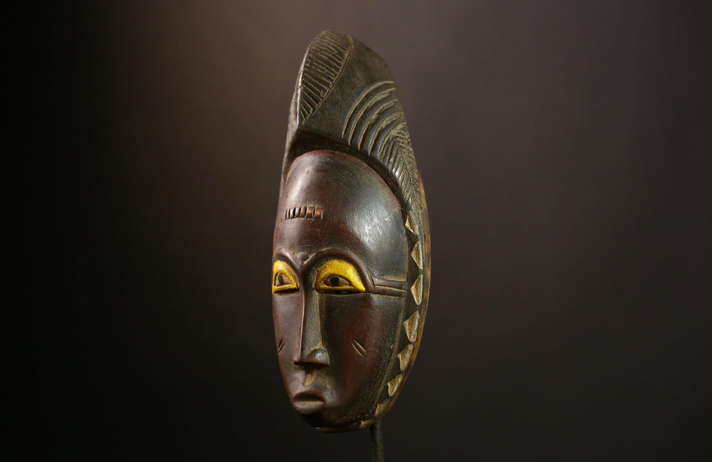 African Guro Mask: Hand-Carved Wooden Tribal Art | Unique Black Wall Decor | Authentic Sculpture for Home and Gallery Display-G4013