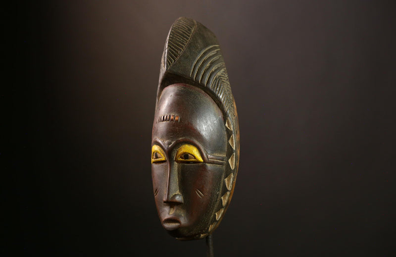 African Guro Mask: Hand-Carved Wooden Tribal Art | Unique Black Wall Decor | Authentic Sculpture for Home and Gallery Display-G4013