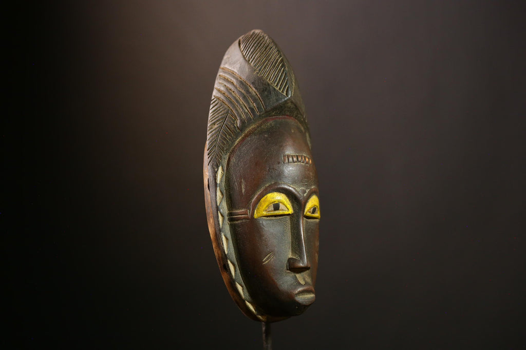 African Guro Mask: Hand-Carved Wooden Tribal Art | Unique Black Wall Decor | Authentic Sculpture for Home and Gallery Display-G4013