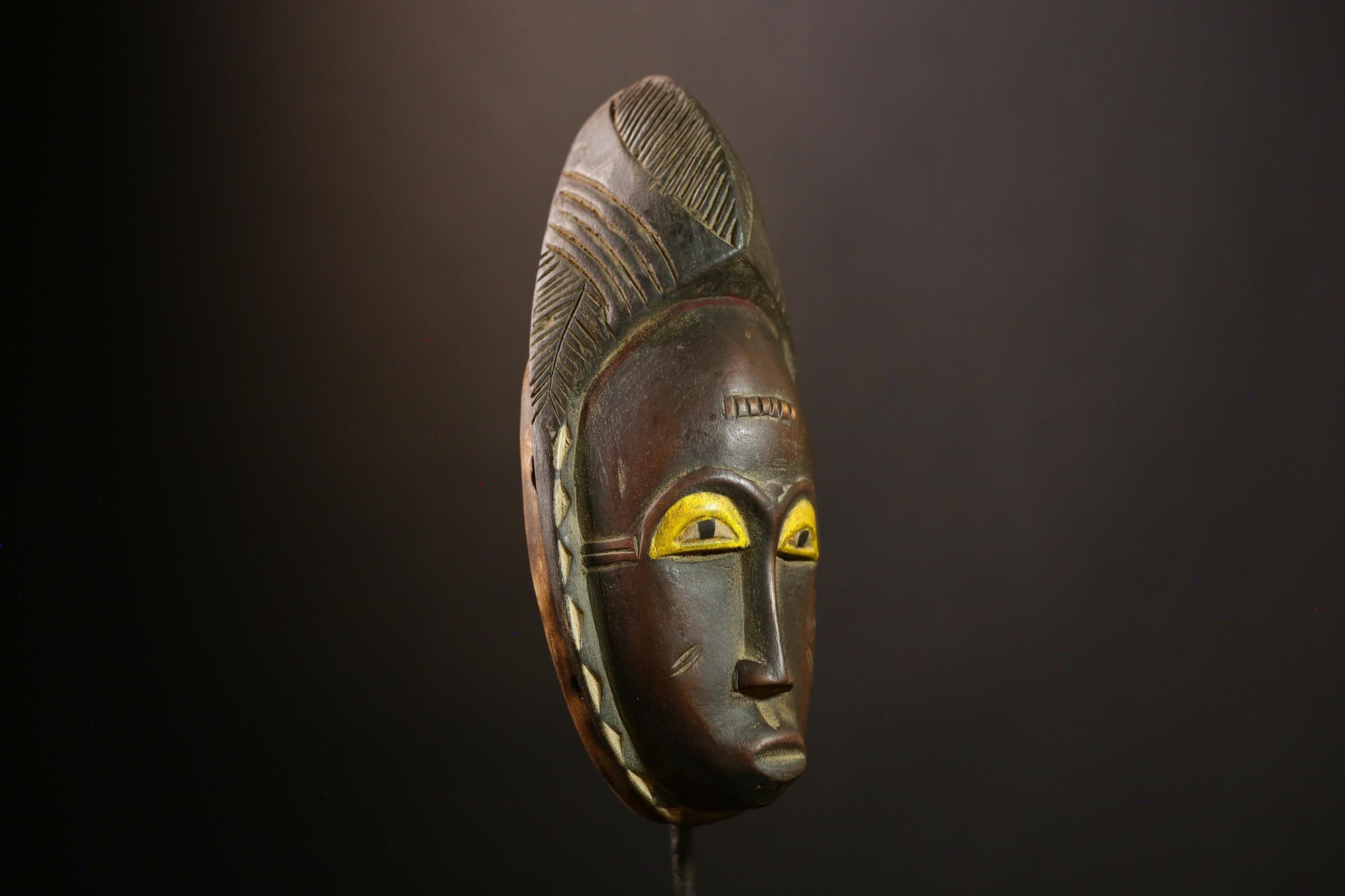 African Guro Mask: Hand-Carved Wooden Tribal Art | Unique Black Wall Decor | Authentic Sculpture for Home and Gallery Display-G4013