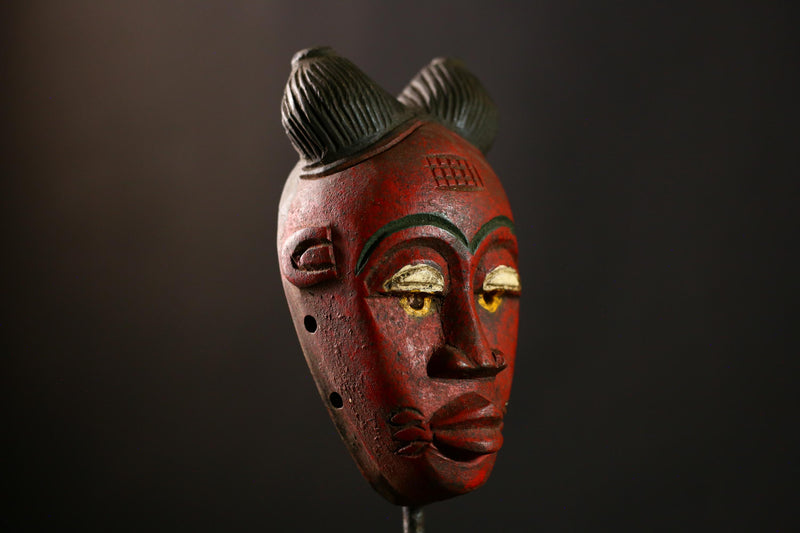 African Guro Mask, Antique Hand-Carved Wooden Face Wall Hanging Decor-8101