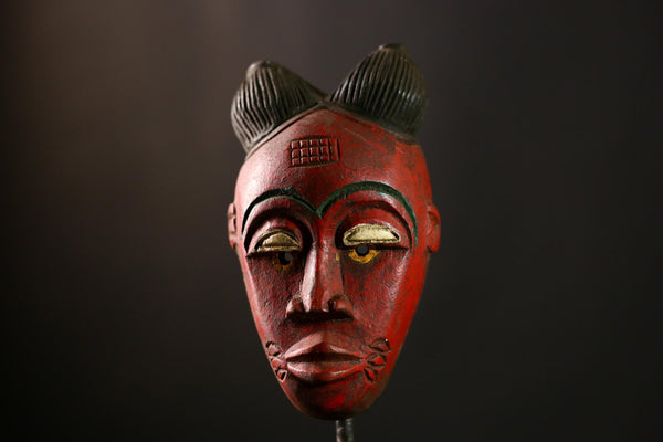 African Guro Mask, Antique Hand-Carved Wooden Face Wall Hanging Decor-8101