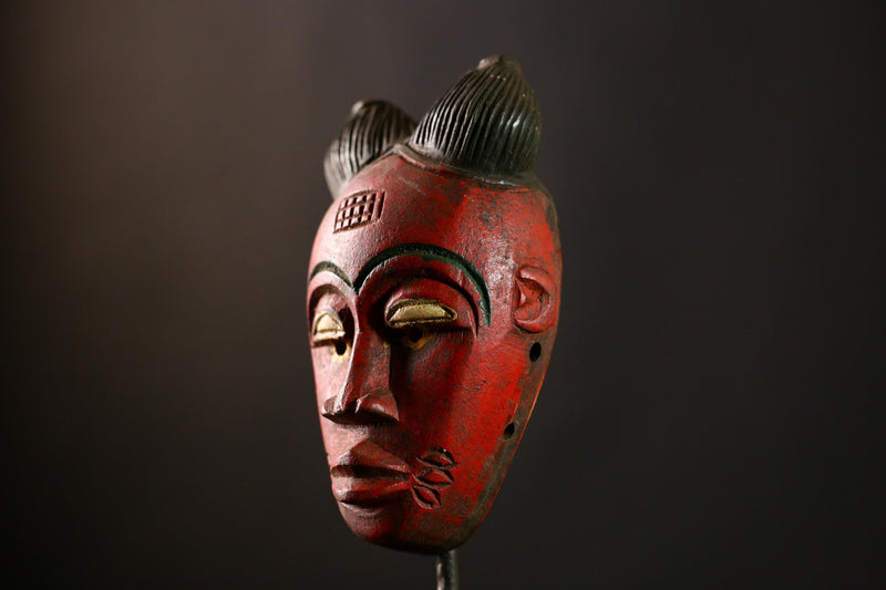 African Guro Mask, Antique Hand-Carved Wooden Face Wall Hanging Decor-8101