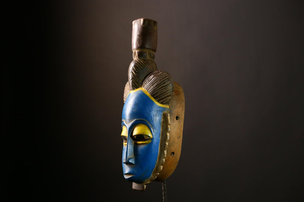 African Guro Mask - Hand-Carved Wooden Tribal Face, Unique Wall Hanging Decor Art, Ethnic Sculpture for Home Accent-G4028