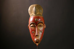 African Baule Mask, Hand-Carved Wooden Face Mask, Antique Wall Decor-G4240