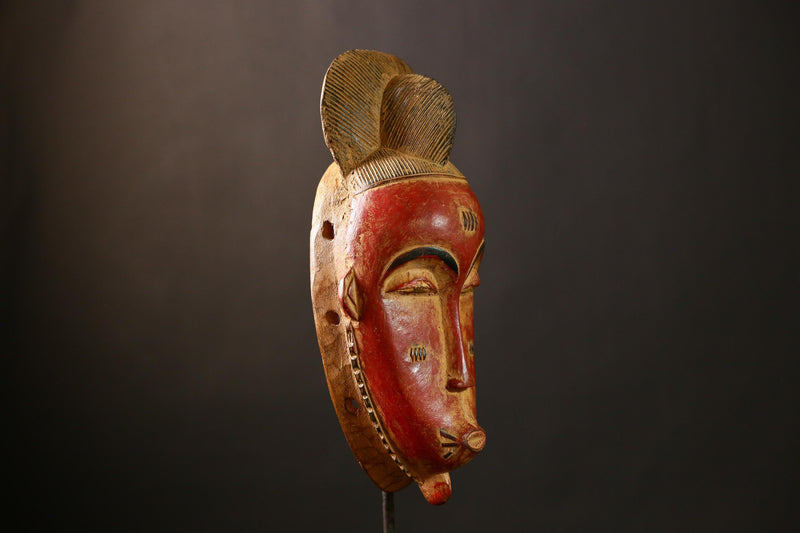 African Baule Mask, Hand-Carved Wooden Face Mask, Antique Wall Decor-G4240