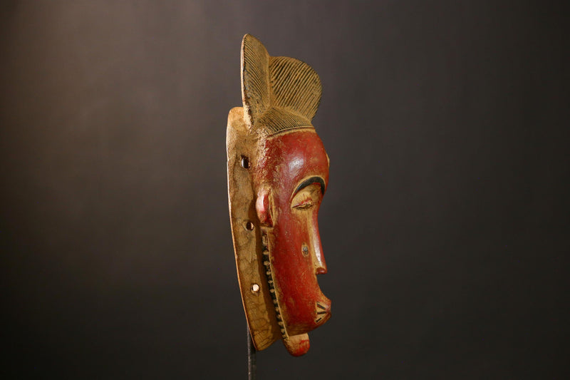 African Baule Mask, Hand-Carved Wooden Face Mask, Antique Wall Decor-G4240