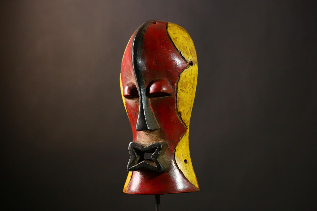 African Songye Mask, Handcrafted Wooden Art, Wall Decor for Collectors-G4237