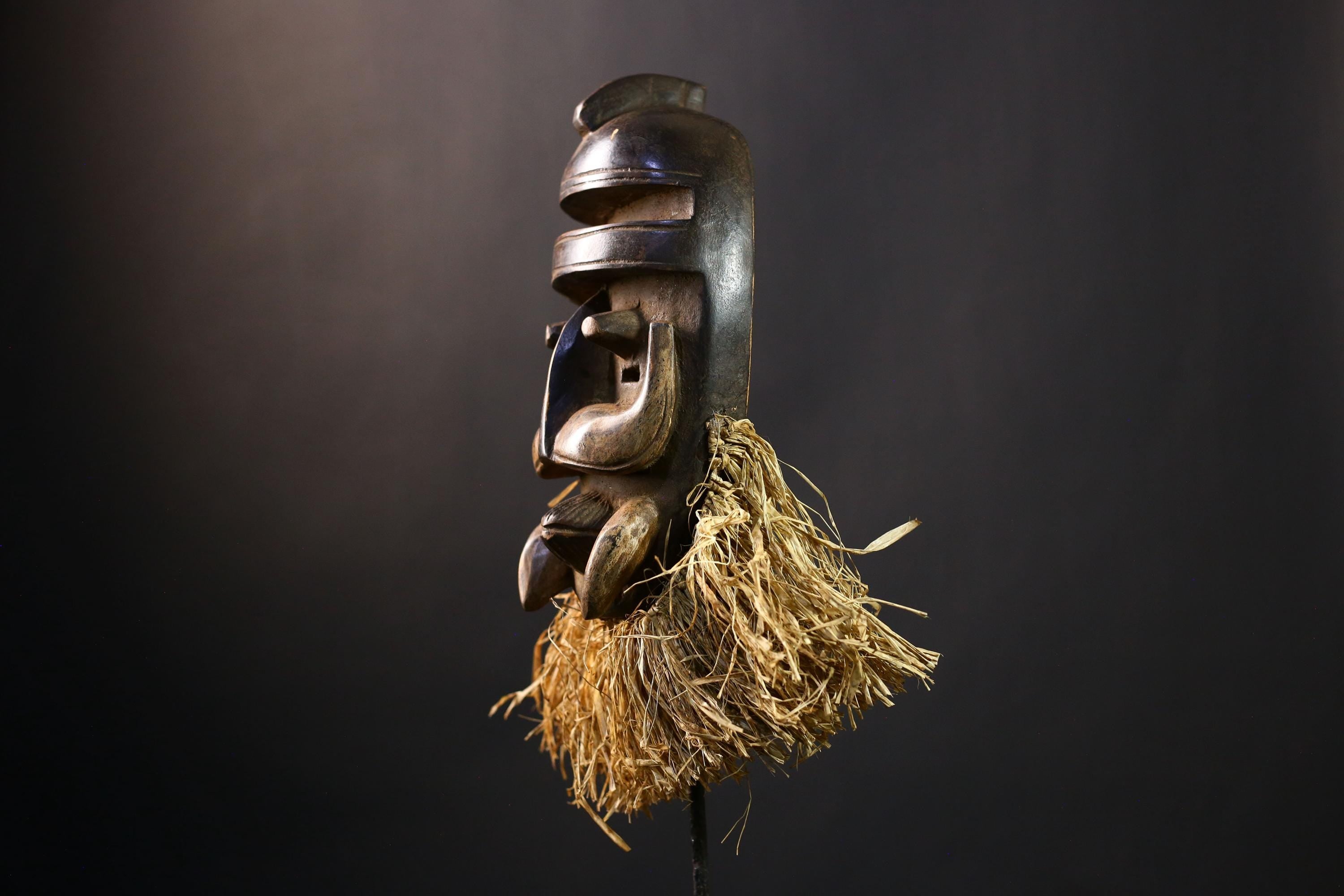 African Dan Mask, Vintage Hand-Carved Wooden Tribal Sculpture, Wall Art-G4234