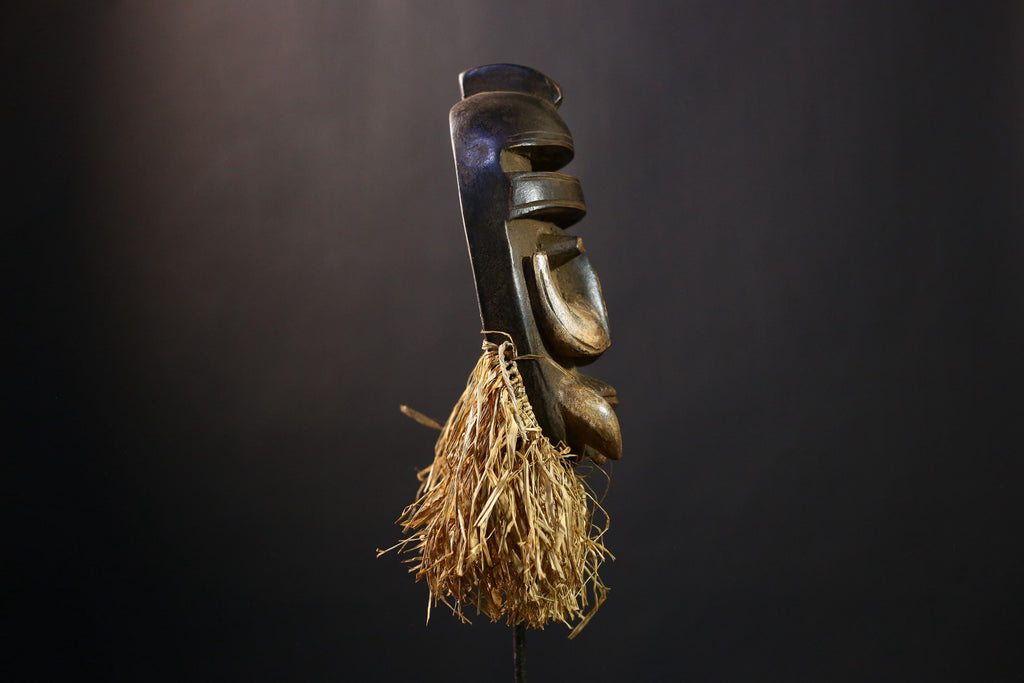 African Dan Mask, Vintage Hand-Carved Wooden Tribal Sculpture, Wall Art-G4234