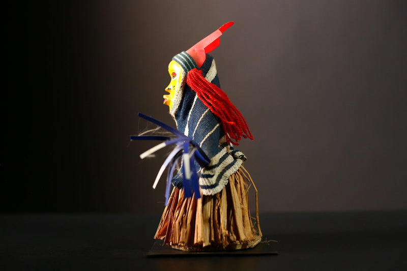 African Doll Ritual Dancing Kachina Figure with Grass Skirt Unique Folk -G4252