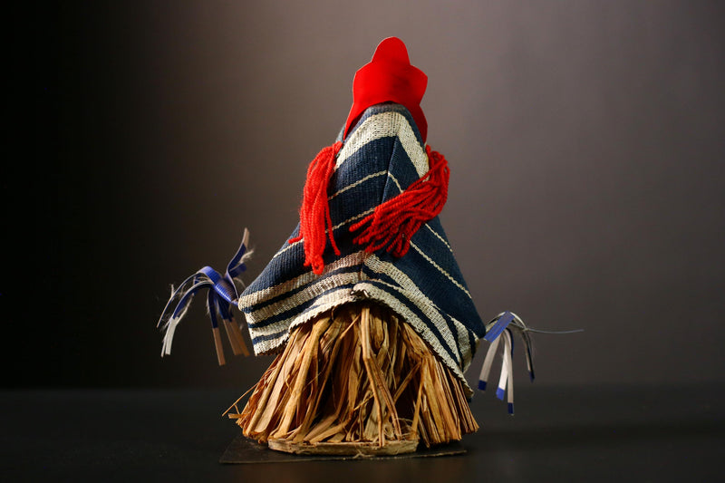 African Doll Ritual Dancing Kachina Figure with Grass Skirt Unique Folk -G4252