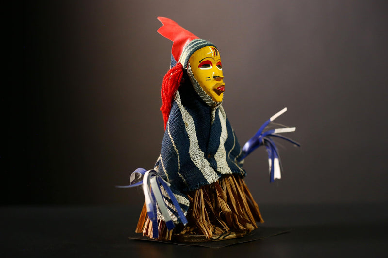 African Doll Ritual Dancing Kachina Figure with Grass Skirt Unique Folk -G4252