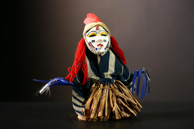 African Man Doll Ritual Dancing Kachina Grass Skirt Decor medicine doll-G4251