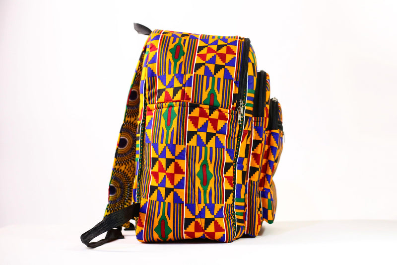 African Hand African Kente Cloth Backpacks Bright Assorted Pattern Styles-G4250