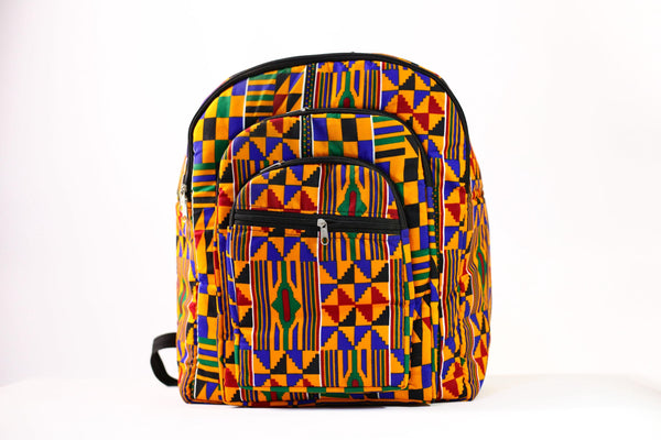 African Hand African Kente Cloth Backpacks Bright Assorted Pattern Styles-G4250