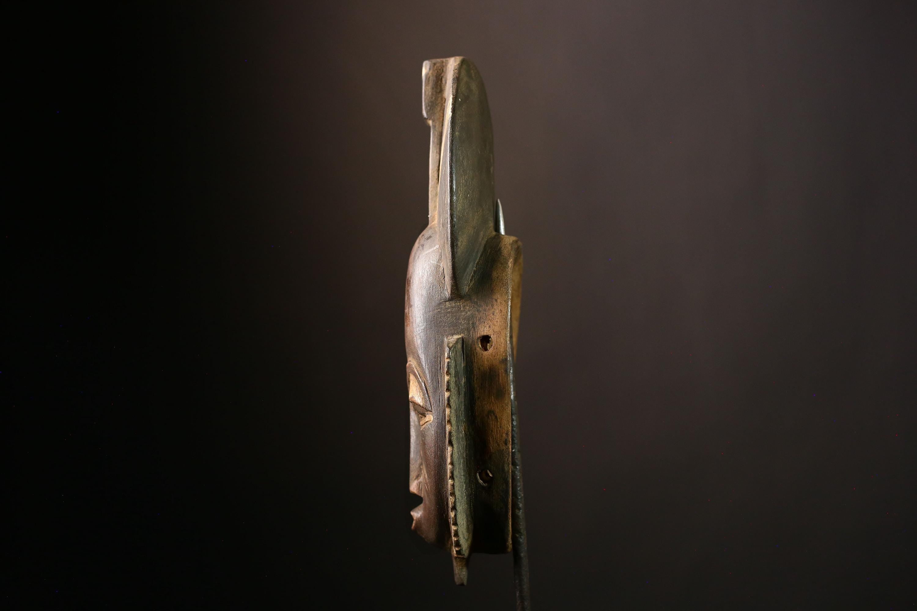 African Baule Mask, Hand-Carved Wooden Art for Wall Decor, Unique Tribal Sculpture and Cultural Piece, Traditional African Aesthetic-G4034