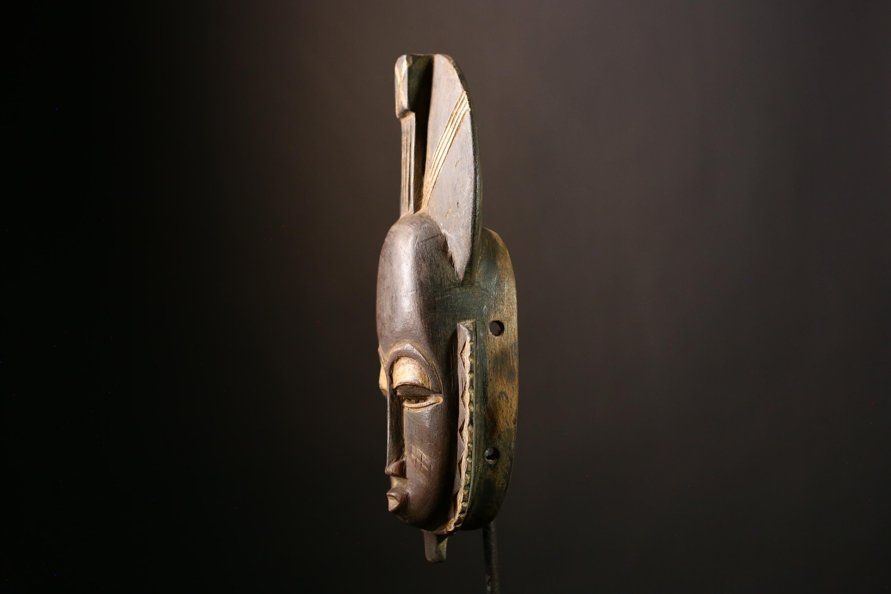 African Baule Mask, Hand-Carved Wooden Art for Wall Decor, Unique Tribal Sculpture and Cultural Piece, Traditional African Aesthetic-G4034